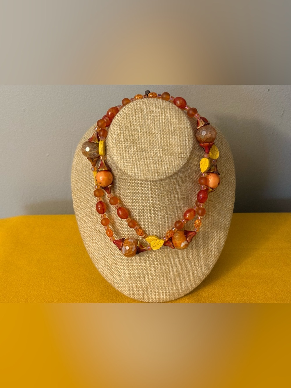 Handcrafted Orange Beaded Double-Strand Necklace